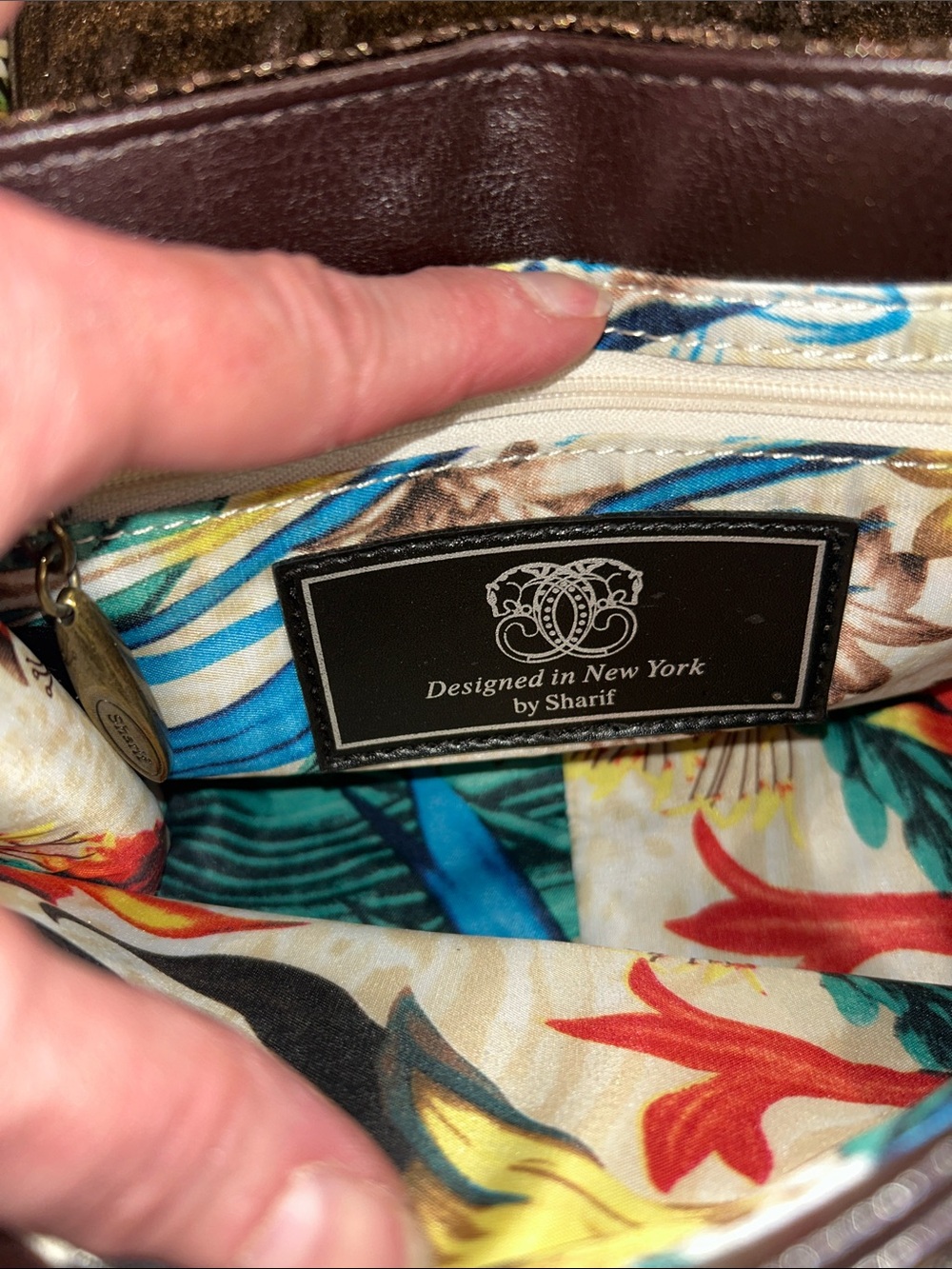 Sharif Brown Quilted Velvet Shoulder Bag with Chain Strap 8.25”x 3.25”x 6.5” New - Picture 7 of 8